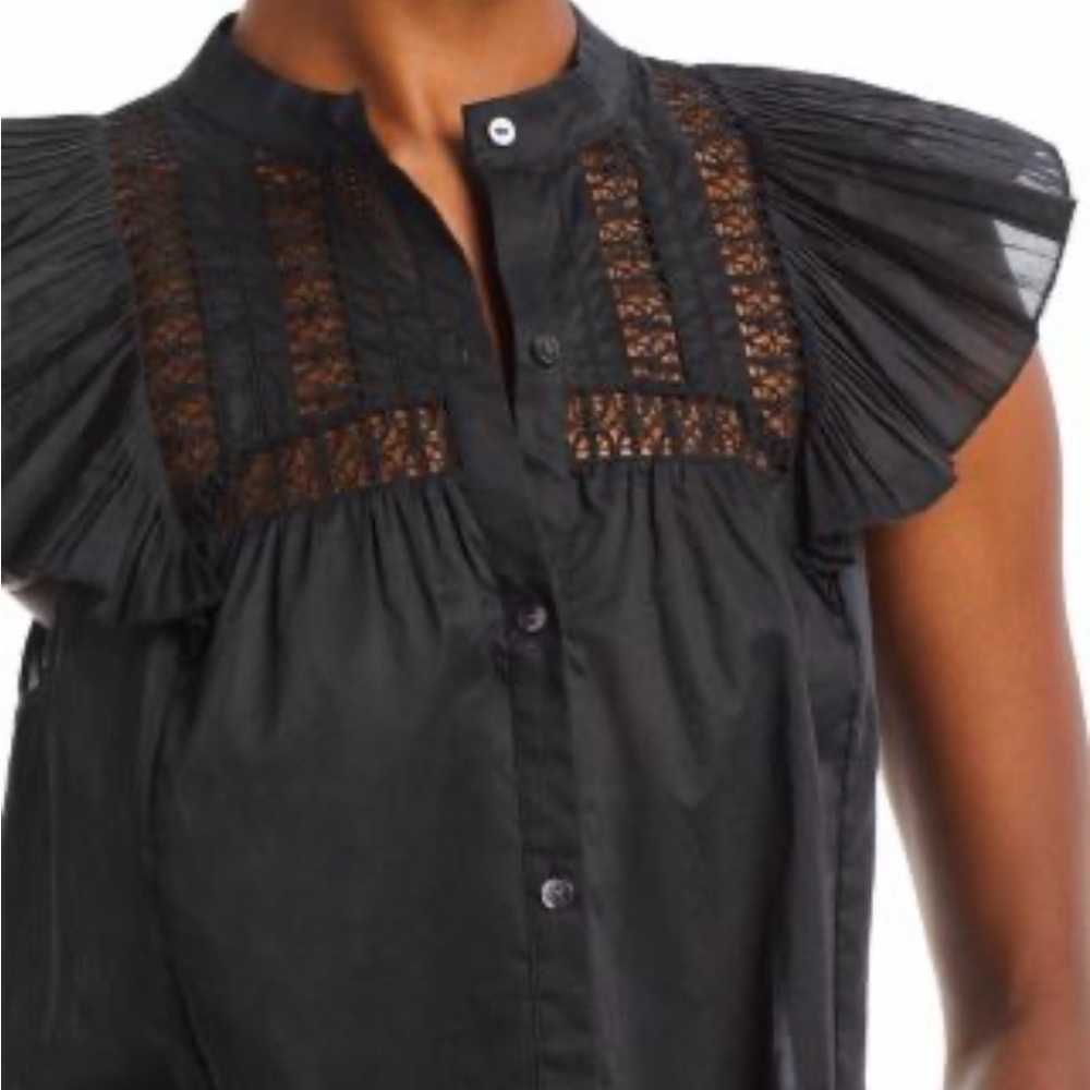 Rails Louetta Black Lace Yoke Button-Front Top